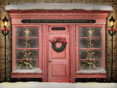 Christmas Bookstore bookstore christmas composite front old photoshop scene shop store time tree window