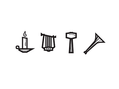 Kingdom Come candle christian christmas church hammer harp icons illustration lamp lyre trumpet