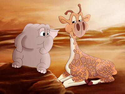 Elephant And Giraffe animals cute disney drawing drawings funny illustration illustrations