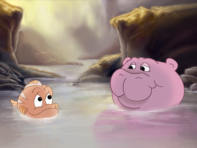 Fish And Hippo animals cute disney drawing drawings funny illustration illustrations