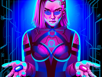 Neon Zodiac Sign: Libra in the style of cyberpunk signs