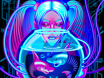 Zodiac Sign: Pisces astrology cybernetic cyberspace face female fortune future horoscope neon set signs ultraviolet vector zodiac