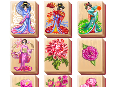 Collection of Mahjong dice : location Japan adobe illustrator collection dice flowers geisha japan mahjong pions vector