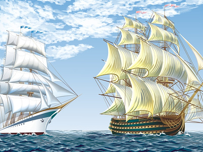 Galleon and Sailboat boat galleon illustration sailboat sea ship travel vector