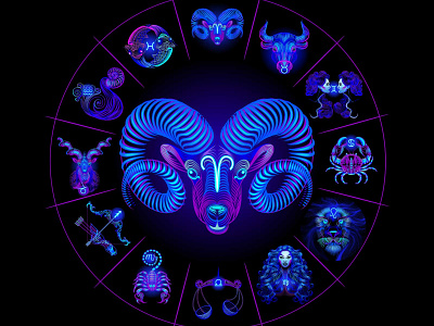 Zodiac Circle: Aries aries circle freelance neon sign vector zodiac