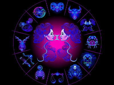 Zodiac Circle: Gemini circle collection freelance gemini neon vector zodiac