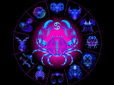 Zodiac Circle: Cancer canser collection freelance neon vector zodiac