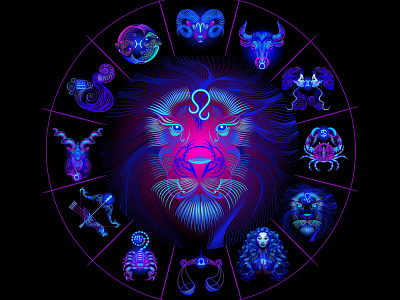 Zodiac Circle: Leo circle collection freelance illustration leo neon vector zodiac