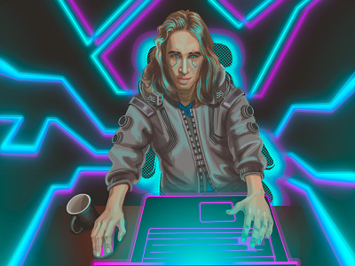 Gamer cyberpunk freelance game gamer illustration laptop neon vector
