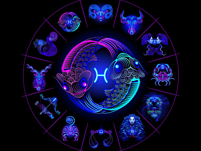 Zodiac Circle: Fish collection constellation freelance neon vector zodiac