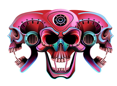 Cyberpunk vampire skull on a white background cybernetic