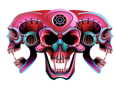 Cyberpunk vampire skull on a white background