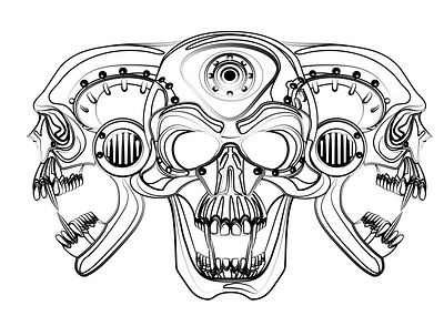 Tattoo: Cyberpunk vampire skull plaque vector
