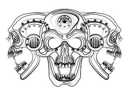 Tattoo: Cyberpunk vampire skull plaque vector