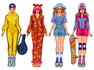 Doll clothes and accessories accessories clothes collection doll freelance game girl sport vector