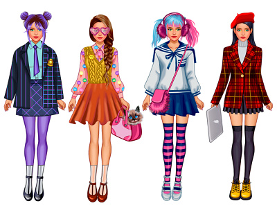 Doll clothes and accessories accessories clothes collection doll freelance game girl vector