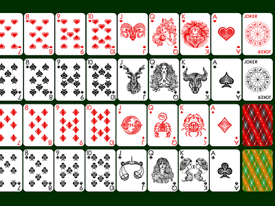 Minimalistic playing cards, Zodiac signs. fortune heart king set