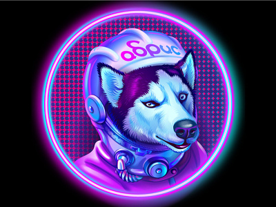 Mascot Husky in a spacesuit dog freelance haski illustration mascot neon space vector