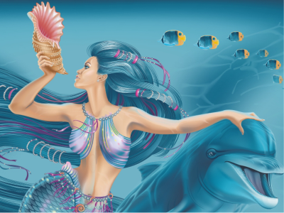 Mermaid and Dolphins dolphins freelance illustration mermaid panels vector