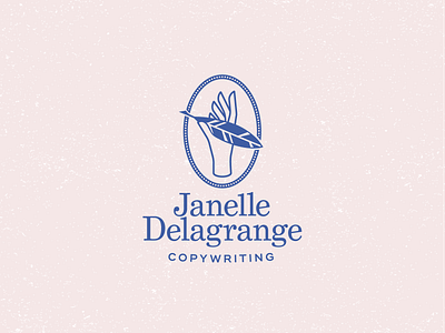 Janelle Delagrange copywriter copywriting crest feather hand logo mark quill