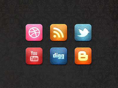 Leather Social Media Icon Set icons leather textured