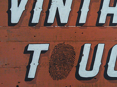 Vintage Touch Sign black fingerprint hand painted orange ranger shadow sign type vintage white