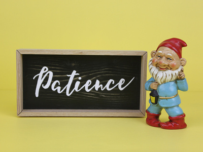 Painted "Patience" Sign black gift hand painted patience quote sign small type typography yellow