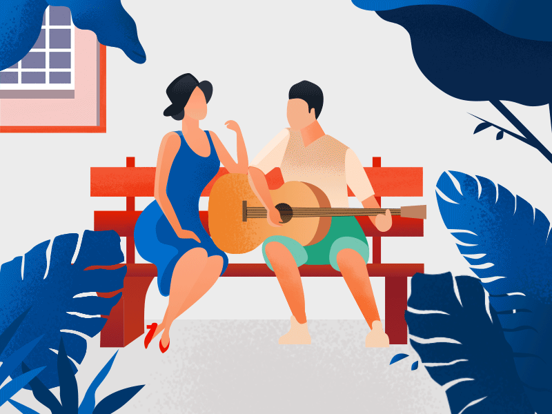 Love Overture - love songs animation blue character guitar illustration lady love men music painter retro valentines