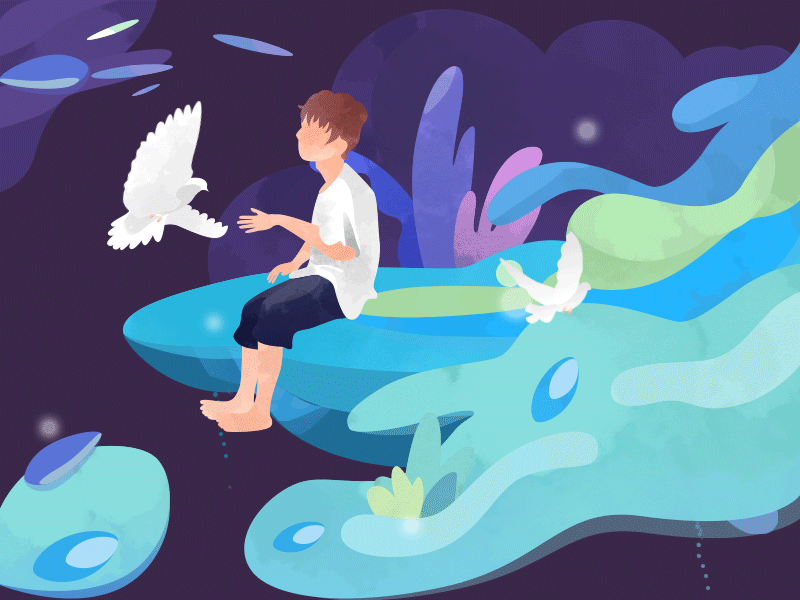 Midsummer Night's Dream IV blue boy dove fly green illustration modena pigeon purple sorrowful