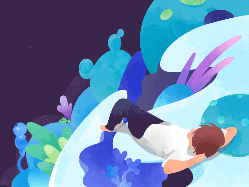 Midsummer Night 's Dream VI blue boy fish flat illustration lie mysteries planet seabed seaweed