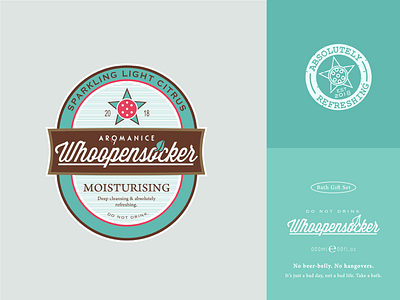 Whoopensocker Label bath beer blue label logo logotype package retro shower sticker