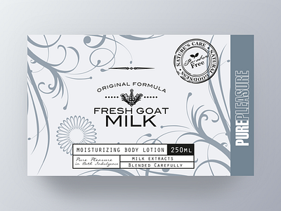 Pure Pleasure Label Design II artwork bath body brand grey label milk package pattern shower