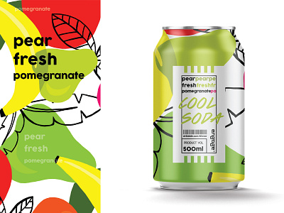 Cool soda | Pear fresh pomegranate brand fruit fruity illustration juice juicy label package pear soda