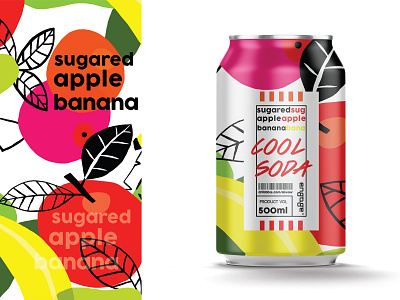 Cool soda | Sugared apple banana apple banana brand drink fruit illustration juice label package soda can