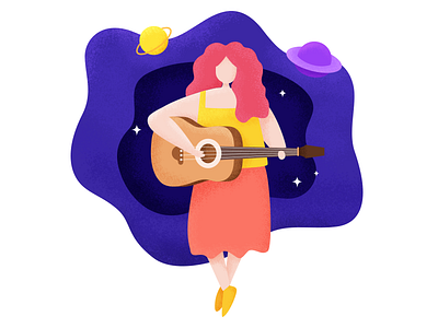 summer holidays-guitar girl girl guitar illustration star