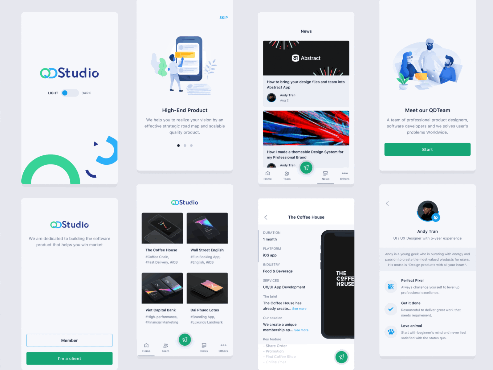 Light and dark mode - Portfolio App animation app branding dark minimal portfolio product design profile ui ui design uiux user interface