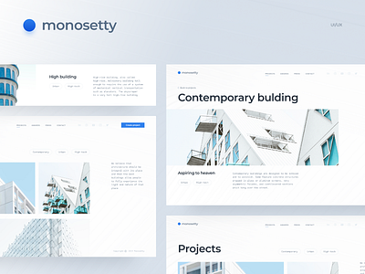 Monosetty - architecture agency about architecture blue building clean color concept design digital figma pages photos site ui ux web