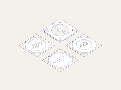 Concept sketches for the isometric icons