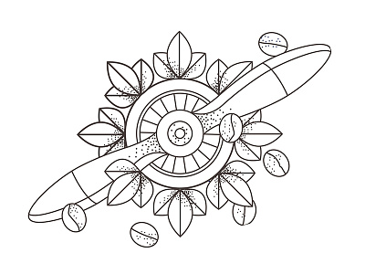 Closer look airplane coffeebean drawing graphic pen illustration label linework pointillize propellor skecthes