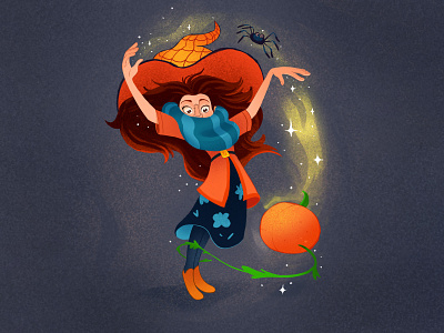 Pumpkin Witch Magic annamaria ward cartoon character design illustration pumpkin spider witch