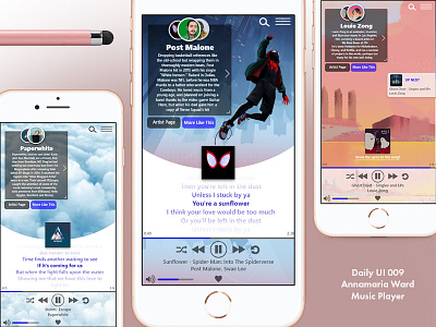 Daily UI - 009 Music Player With Lyrics annamaria ward daily ui daily ui 009 design louie zong lyrics music music player paperwhite spiderman spiderverse ui