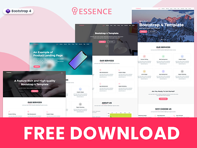 Free Bootstrap 4 One Page Template - Essence agency app bootstrap bootstrap 4 business clean free freebie html one page template theme