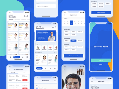 Doctor's Finding And Appointment App appointment booking appointments dental app dental website design doctor app doctor finding doctors ios app design medical medical app medical website design patient app schedule searching video