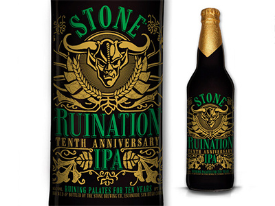 Stone Ruination 10th Anniversary beer labels packaging screen print