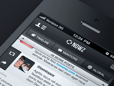 Nowz App render with Dark UI appnet ios iphone mobile nowz social