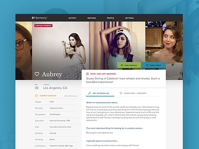 eHarmony Profile Redesign aubrey plaza desktop member profile web