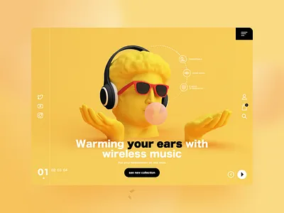 Headphones Music ancient greek banner dribbble figma head sculpture headphones shop ui ux design