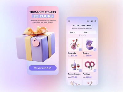 Gift Shop 3d app card design dribbble ecommerce gift illustration iphone love present shop shopping ui ui ux design valentinesday web