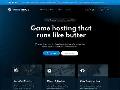 WinterNode Hosting Web Design and Development (with live link) clean css dark mode design gamer gradient hosting html marketing modern ui ux web design web development website