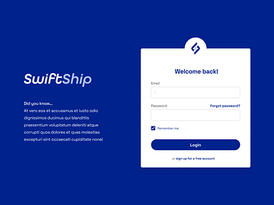 SwiftShip Shipping Company User Dashboard Login UI Mockup (2)